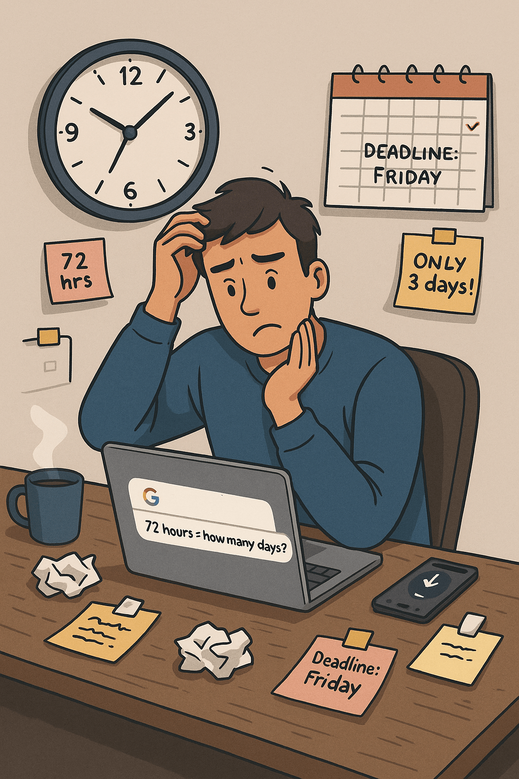 Image showing a person is searching How many days is 72 hours on Google